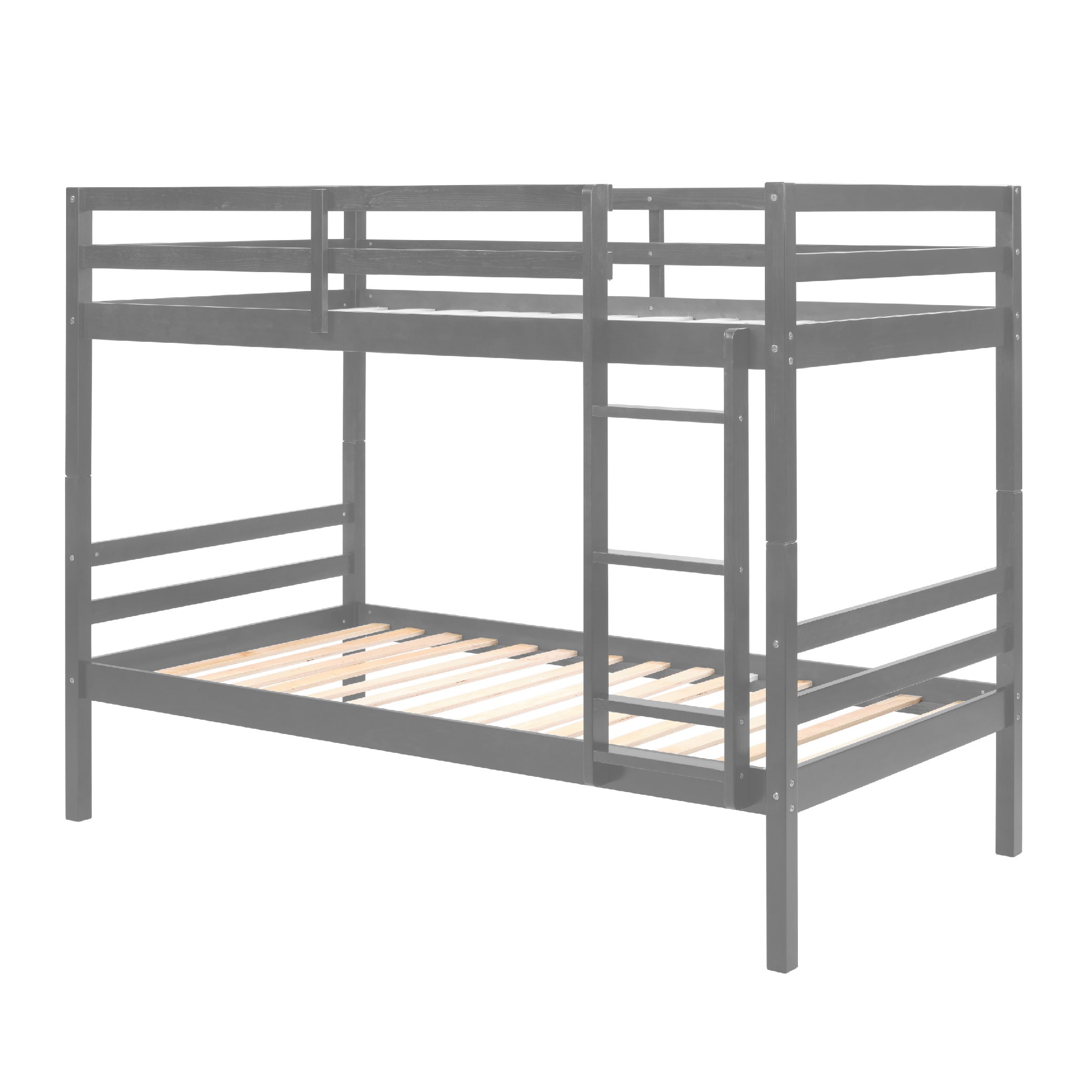 Twin Over Twin Bunk Bed With Ladder,Wooden Bunk Bed With High Guardrail And Ladder For Kids, Teens, Dorm Rooms, And Guest Rooms,No Box Spring Needed,Grey_voghion.com